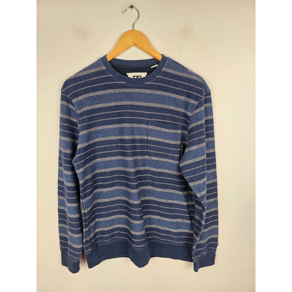 Vissla Mens Blue Striped Cotton Long Sleeve Crewneck Sweater Chest Pocket Medium